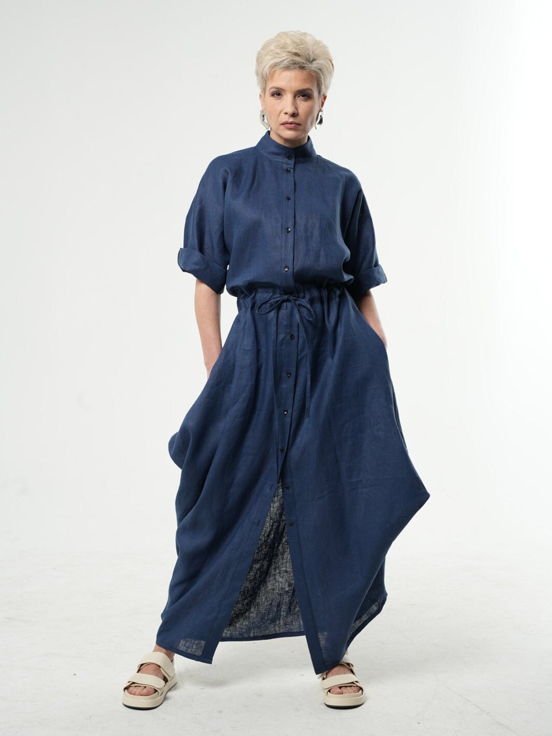 Wenrine Womens Light Blue Oversized Button Maxi Shirt Dress main image 0