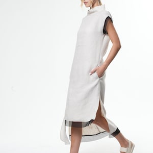 Abito in lino asimmetrico / Abito estivo in lino / Elegante abito in lino nero / Abito fatto a mano in lino naturale METD0219 Beige