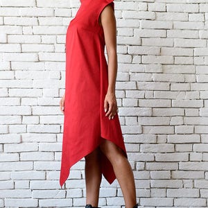 Red Asymmetric Dress/Extravagant Clothing/Casual Summer Dress/Red Sleeveless Dress/Red Long Tunic/Summer Party Dress/Sleeveless Dress image 2