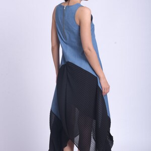 Half Denim Half Black Dress/asymmetric Maxi Dress/summer Casual Kaftan ...