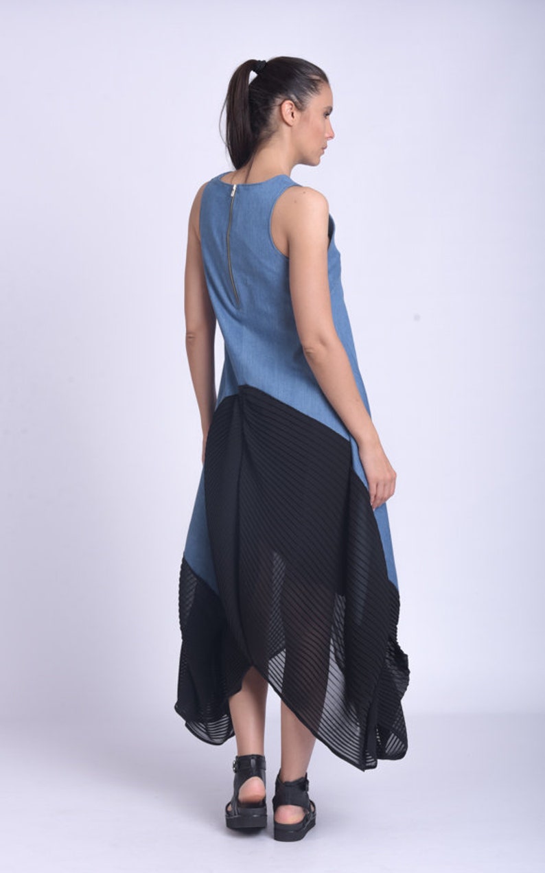 Half Denim Half Black Dress/asymmetric Maxi Dress/summer - Etsy