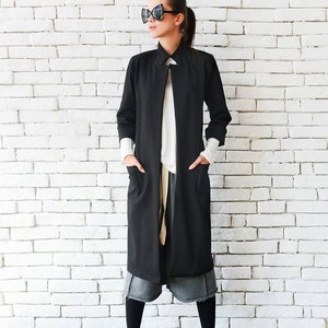 Black Loose Coat/Oversize Long Jacket/Long Collar Top/Black Maxi Tunic/Plus Size Black Coat/Long Sleeve Cardigan/Comfortable Black Jacket