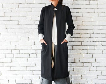 Black Loose Coat/Oversize Long Jacket/Long Collar Top/Black Maxi Tunic/Plus Size Black Coat/Long Sleeve Cardigan/Comfortable Black Jacket