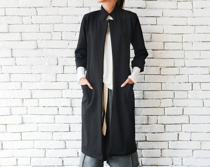 Black Loose Coat/Oversize Long Jacket/Long Collar Top/Black Maxi Tunic/Plus Size Black Coat/Comfortable Black Jacket METC0035
