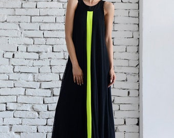Black Maxi Mesh  Dress/ Neon Line Long Dress METD0033