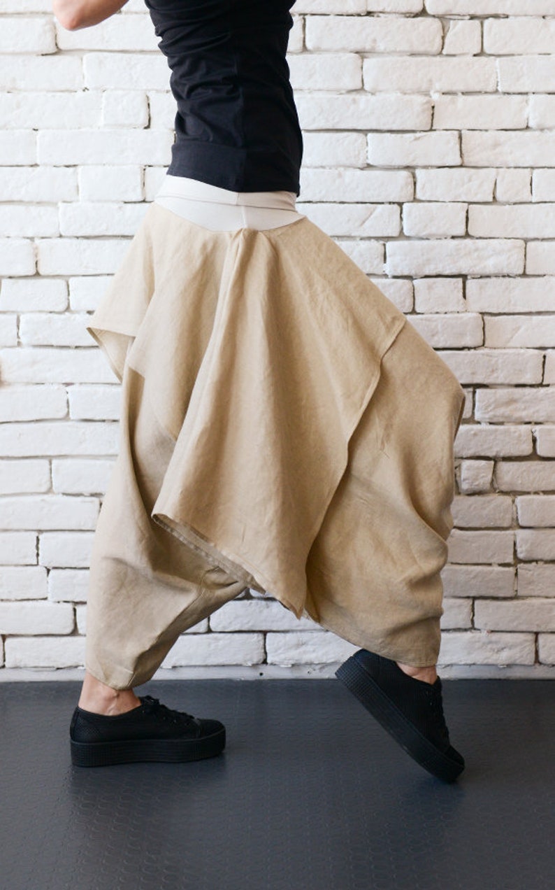 Linen Harem Pants/Beige Maxi Pants/Viscose Waist Skirt Pants/Extravagant Gypsy Pants/Linen Maxi Pants/Long Short Capris/Casual Trousers image 7