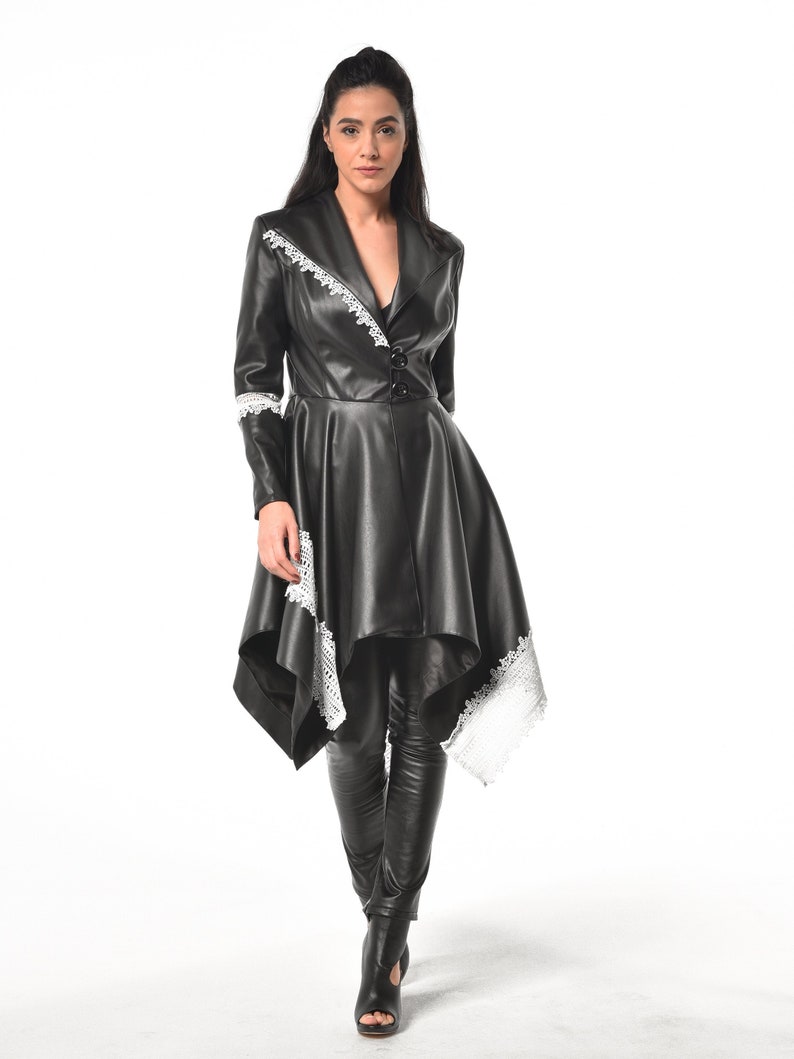 Women Leather Blazer / Asymmetrical Jacket / Vegan Leather Jacket / Asymmetrical Coat / Leather Blazer Women / Peplum Blazer/long peplum black coat/long sleeved leather coat/leather blazer women/extravagant leather long blazer/collared blazer black
