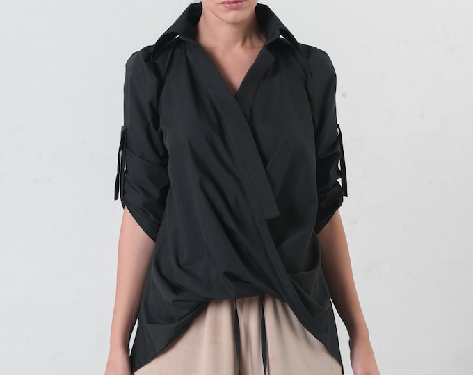Asymmetric Shirt/ Maxi Tunic/ Asymmetric Tunic/ Minimal Clothing/ Belted Shirt/ Plus Size Tunic/ Maxi Top/ Kaftan Shirt/ METSh0003
