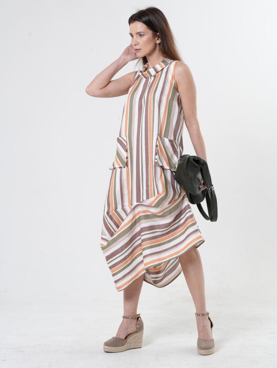 navy blue dress for baby girl Striped asymmetrical dress - Women main image 0