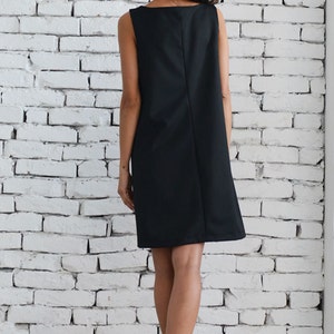 Short Black Dress/Loose Tunic Top/Extravagant Mini Dress/Little Black Dress/Oversize Black Tunic/Plus Size Dress/Sleeveless Casual Dress image 3