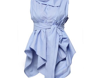 Draped Belted Top In Blue / Extravagant Waist Belted Tunic  METWB012