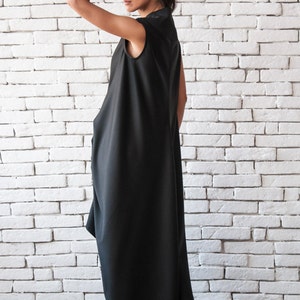 Extravagant Dress / Long Black Maxi Dress / Asymmetric Dress / Black V Neck Dress / Large Black Dress / Loose Fit Dress image 5