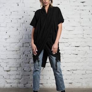 Maxi Tunic / Asymmetrical Top / Wrap Front Top / Plus Size Tunic Tops / Urban Jungle / Asymmetrical Shirt / Black Shirt / METT0243