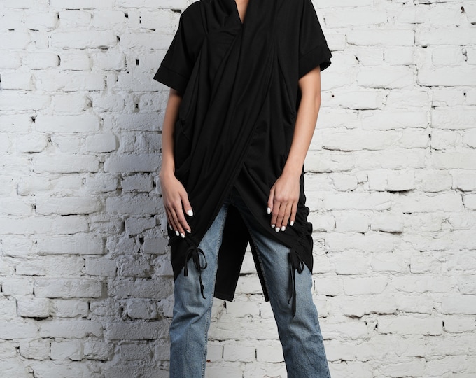 Maxi Tunic / Asymmetrical Top / Wrap Front Top / Plus Size Tunic Tops / Urban Jungle / Asymmetrical Shirt / Black Shirt / METT0243