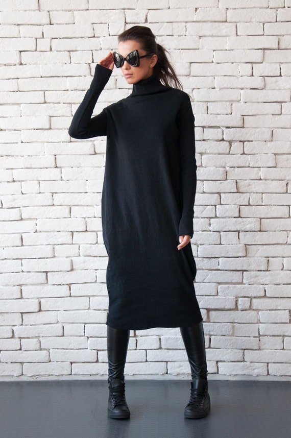 Vestido largo negro/Vestido túnica de gran tamaño/Vestido suelto