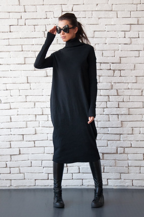 Long black top loose dress