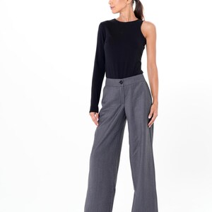 Pantalones grises de pierna ancha/Pantalones largos maxi/Pantalones largos de oficina/Pantalones cómodos para uso diario/Pantalones con bolsillos para mujer/Pantalones casuales holgados METP0019 imagen 3