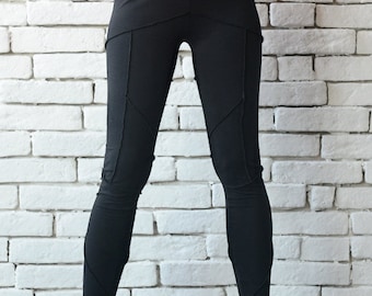 Black Tight Leggings/long Slim Pants/extravagant Modern Urban Style  Pants/elastic Waist Black Leggings/black Yoga Pants/long Casual Leggings 