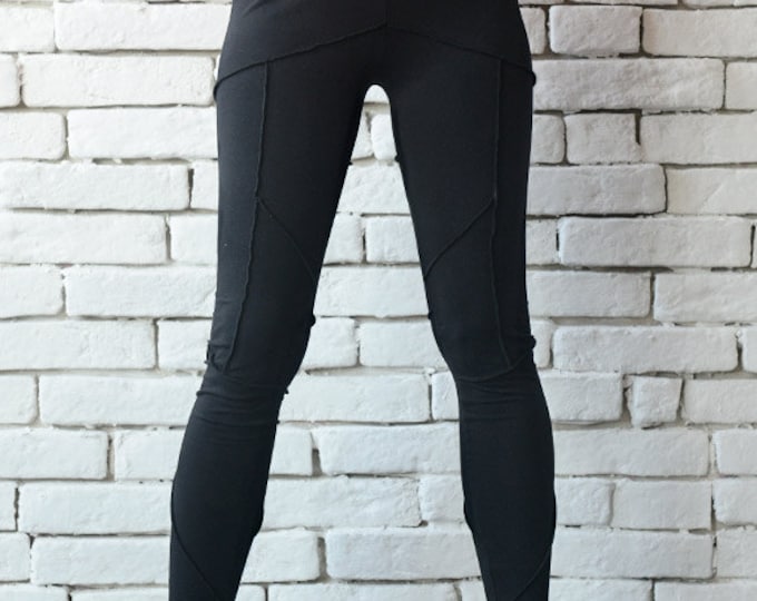 Black Tight Leggings/Long Slim Pants/Extravagant Modern Urban Style Pants/Elastic Waist Black Leggings/Black Yoga Pants/Long Casual Leggings