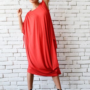 Red Loose Kaftan/Plus Size Maxi Dress/Asymmetric Tunic /Red Oversize Dress/Casual Everyday Dress/Summer Red Dress/Oversize Midi Red Dress image 9