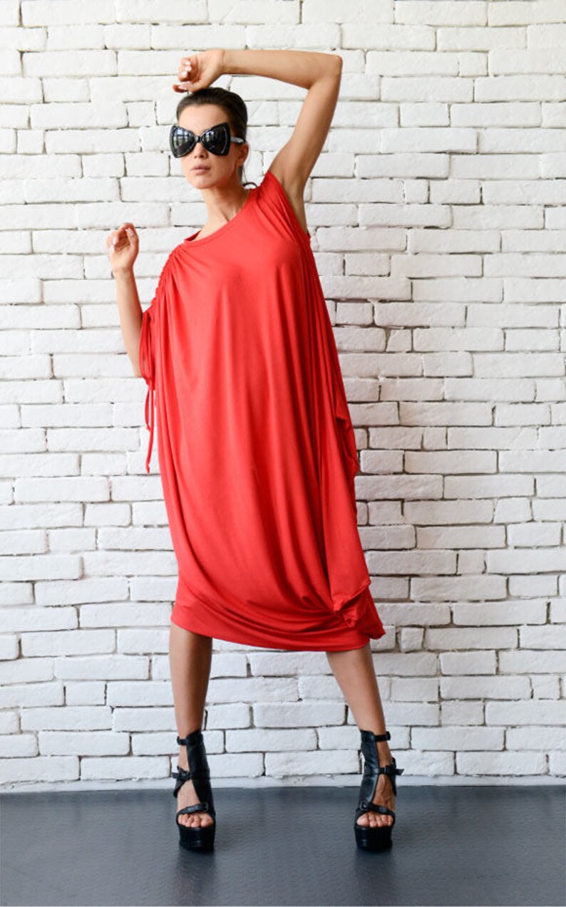 Red Loose Kaftan/Plus Size Maxi Dress/Asymmetric Tunic /Red Oversize Dress/Casual Everyday Dress/Summer Red Dress/Oversize Midi Red Dress image 9