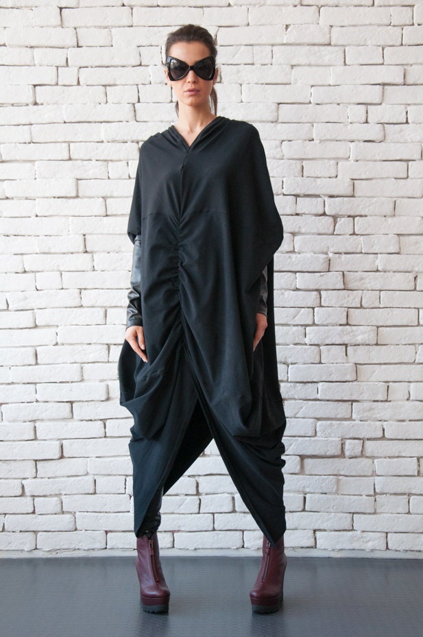 Extravagant Asymmetric Dress/long Loose Kaftan/maxi Black - Etsy