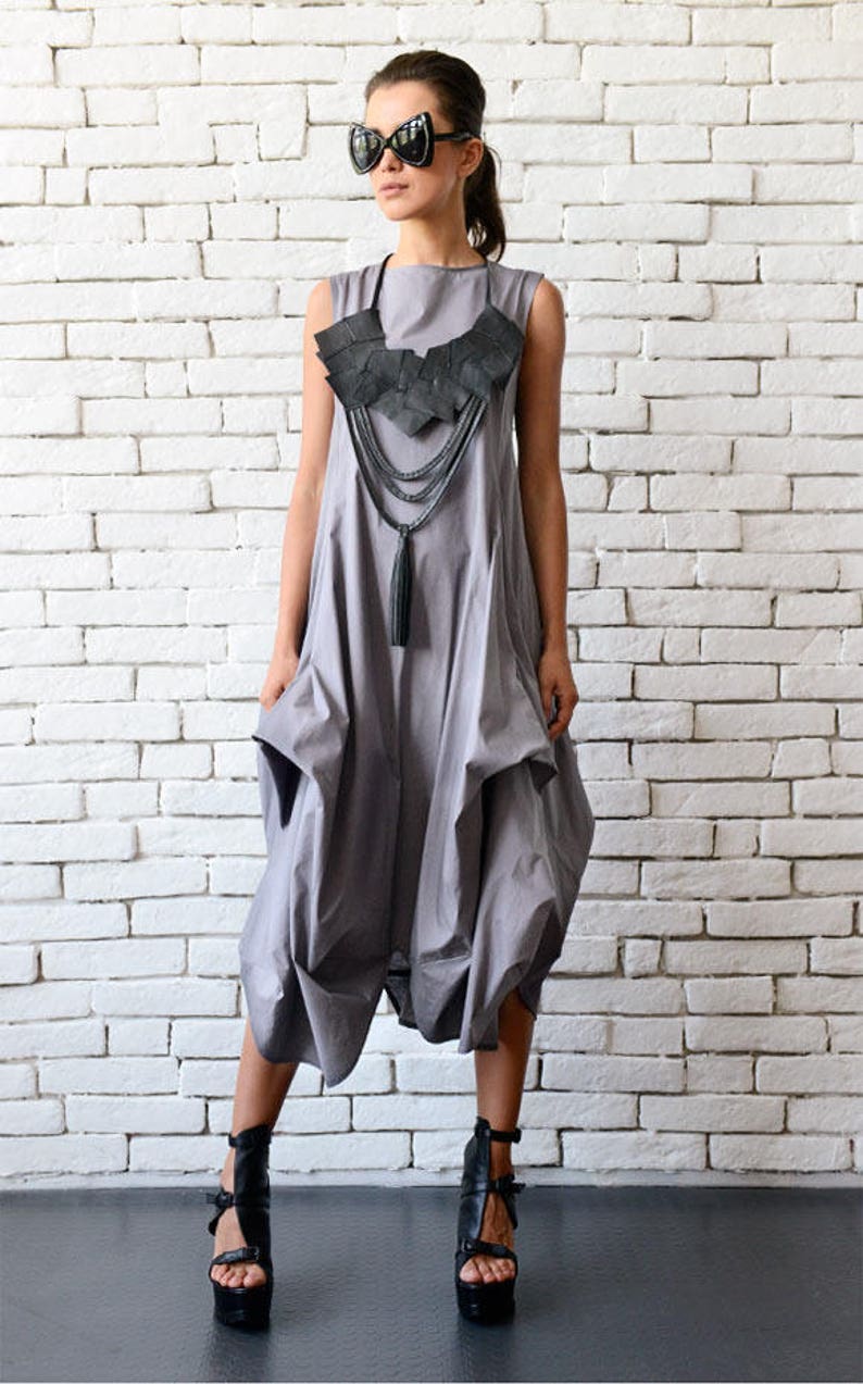 sleeveless dress, grey summer dress, asymmetric dress, asymmetrical dress, party dress, wedding guest dress, formal dress, boho chic, handmade dress, summer dress, long sleeveless asymmetric dress, back zipper dress, grey cotton dress, gown