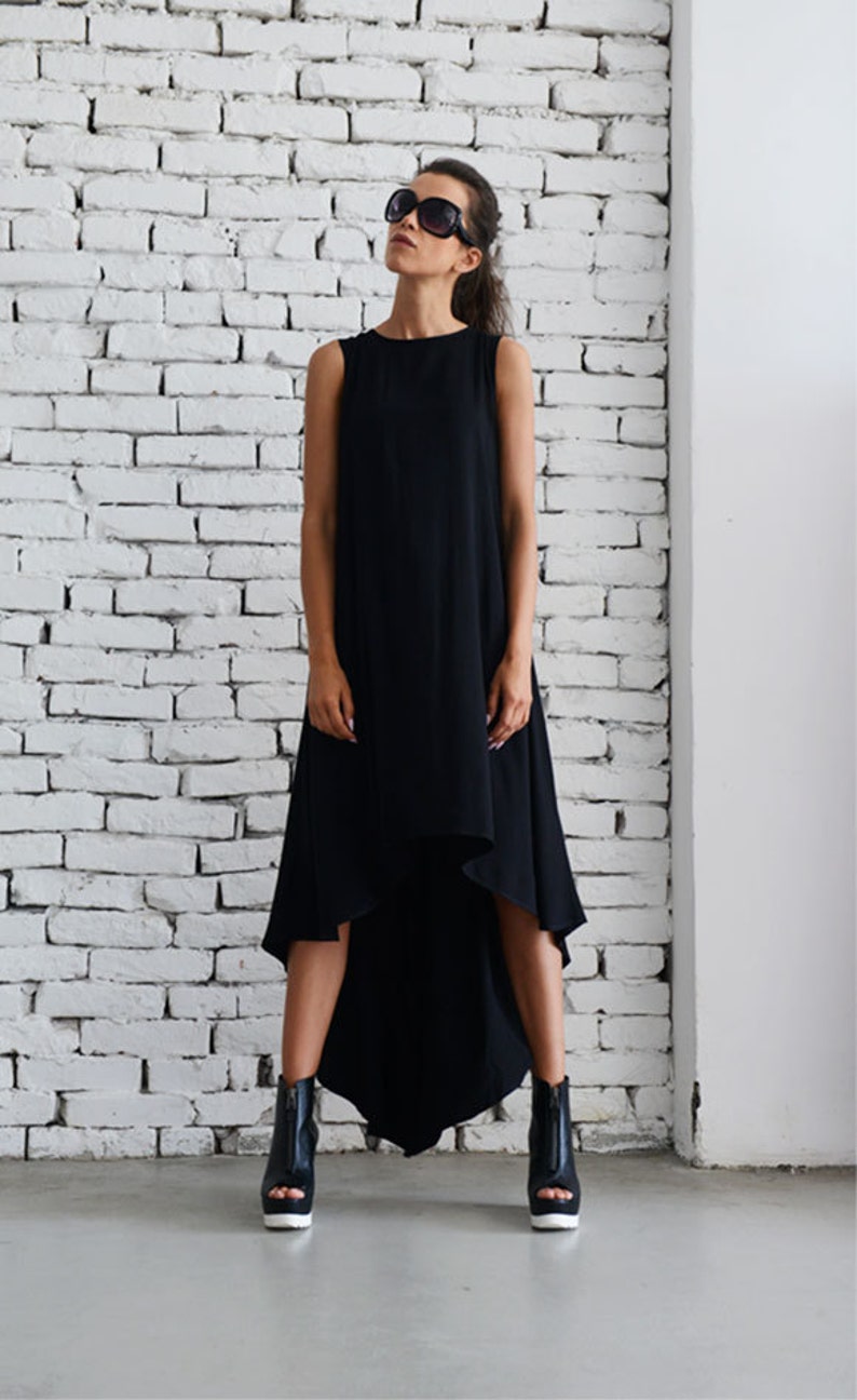 Black Asymmetric Dress/Oversize Loose Tunic/Plus Size Black Dress/Black Maxi Dress/Sleeveless Tunic Top/Casual Summer Black Dress METT0043 image 1