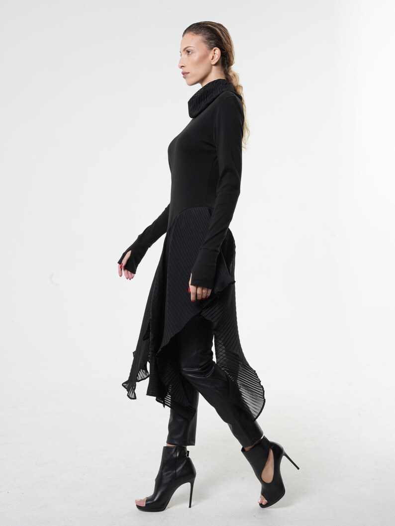 Chiffon Tunic / Turtleneck Tunic / Long Sleeve Tunic / Black Tunic Top / Sheer Tunic / Goth Tunic / Futuristic Clothing image 4