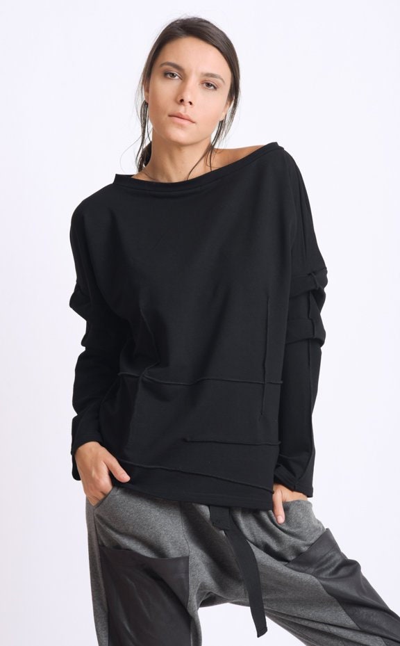 Oversized black shirt  Maxi blouse  Black plus size tunic