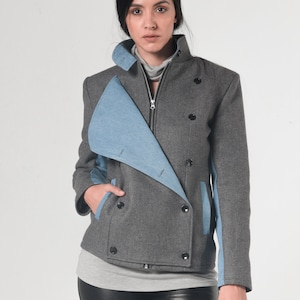 Short Overcoat / Winter Jacket / Double Breasted Jacket / Jean Coat / Military Style Coat / Fitted Jacket Woman METC0111