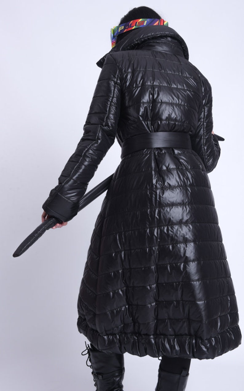 long shiny black coat