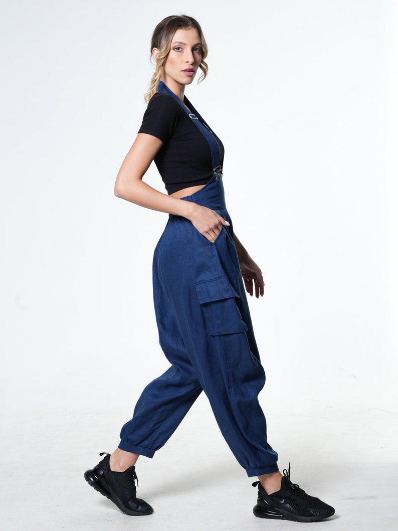 Blue Linen Jumpsuit Women image 3