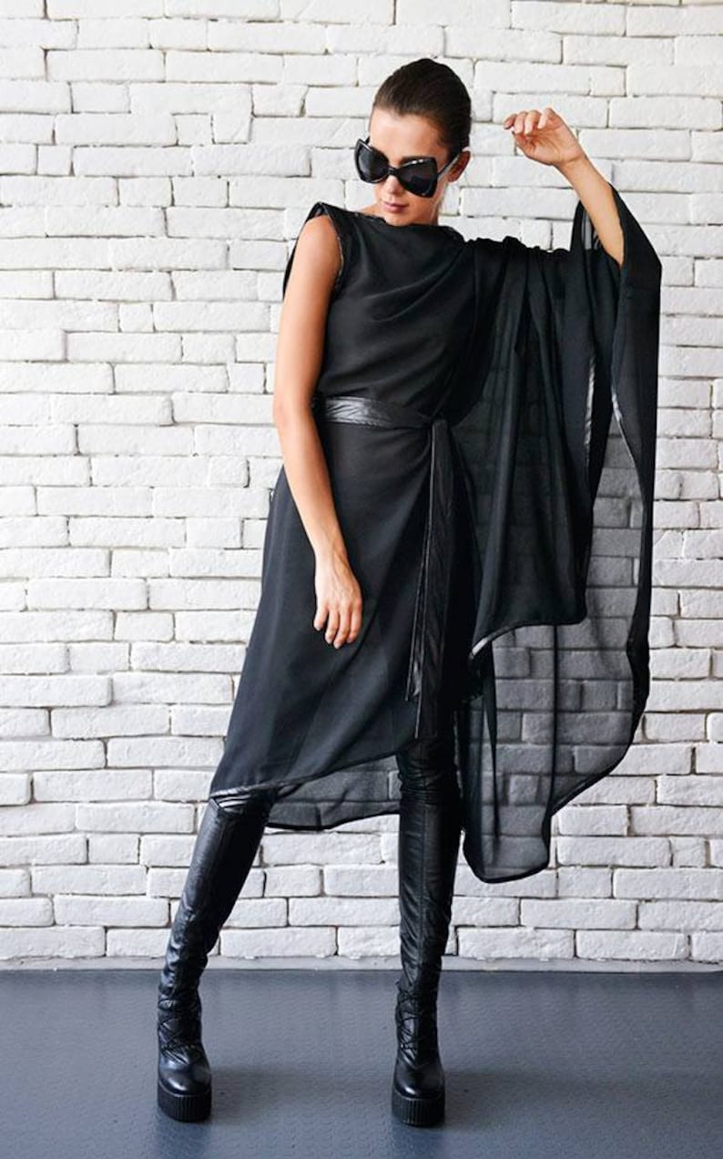 Maxi Black Tunic / Sheer Black Tunic / Asymmetrical Black Top - Etsy