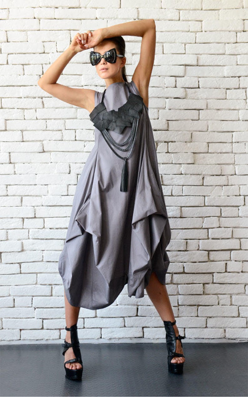 Grey Loose Asymmetric Dress/Extravagant Party Dress/Plus Size Tunic/Oversize Long Top/Grey Summer Kaftan/Sleeveless Maxi Dress METD0085 image 1