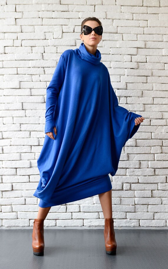 Kaftan Maxi Dress Cobalt Blue Dress Turtle Neck Dress Winter Maxi Dress Maxi Knit Dress Oversize Dress Winter Maternity Dress Etsy