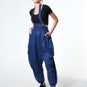 Linen Romper / Linen Jumpsuit Women / Avant Garde Clothing / Linen Overalls /Blue Romper /Boho Jumpsuit / Loose Jumpsuit METP0115
