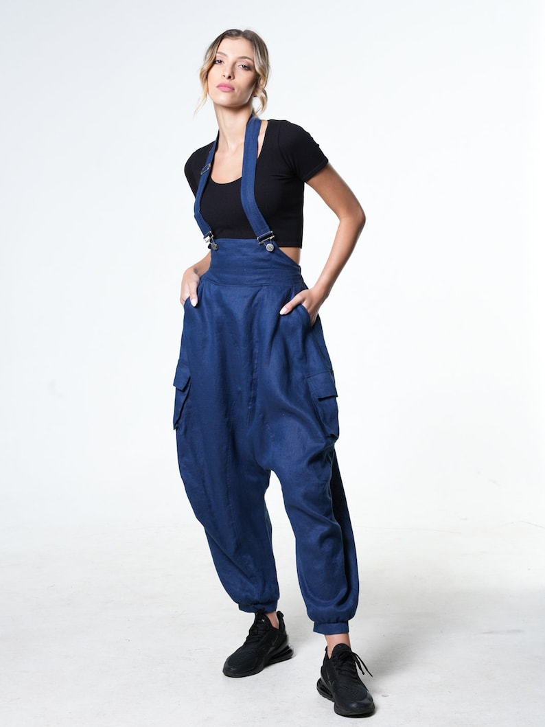 Blue Linen Jumpsuit Women image 2