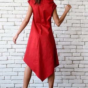 Red Asymmetric Dress/Extravagant Clothing/Casual Summer Dress/Red Sleeveless Dress/Red Long Tunic/Summer Party Dress/Sleeveless Dress image 6