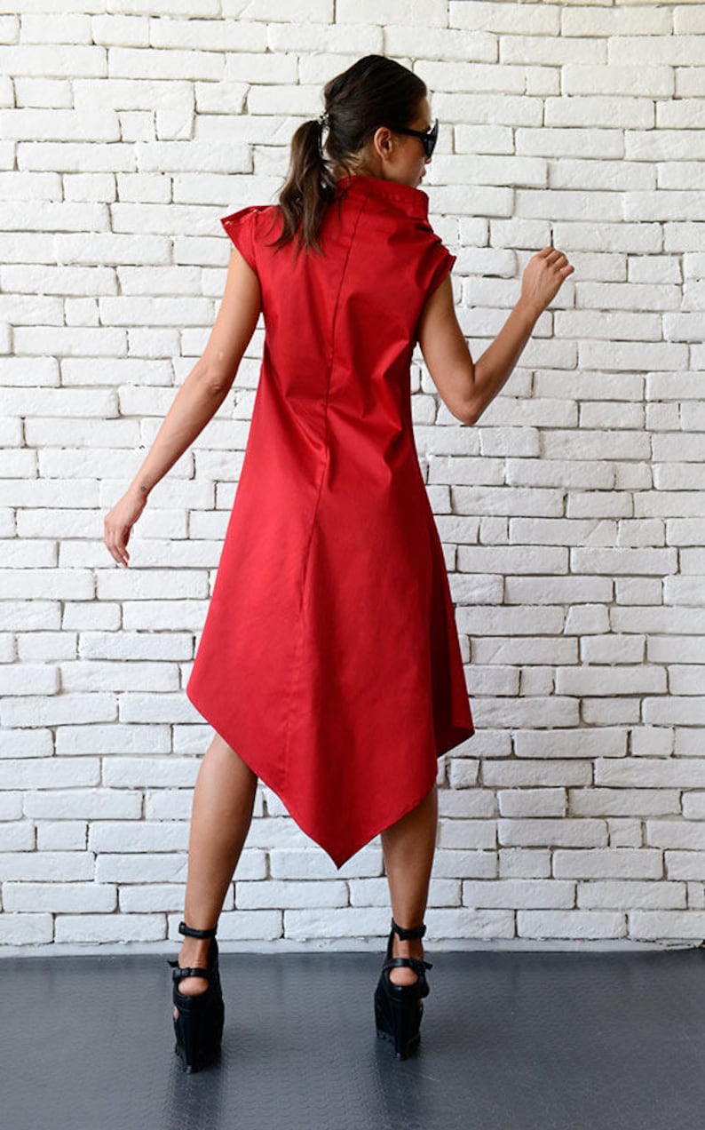 Red Asymmetric Dress/long Short Tunic Top/casual Summer - Etsy