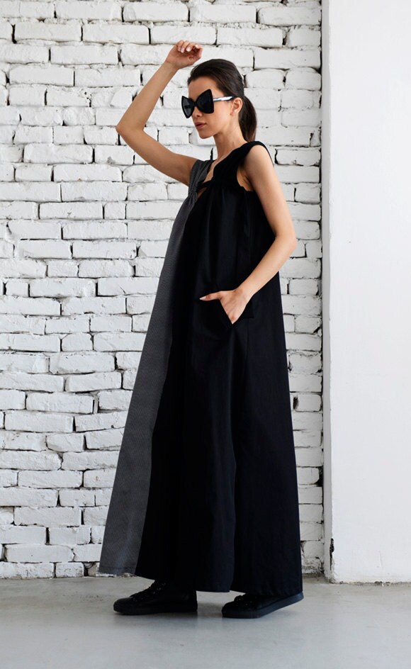 SALE Grey and Black Maxi Dress/Loose Kaftan/Two Color Long Dress/Side ...