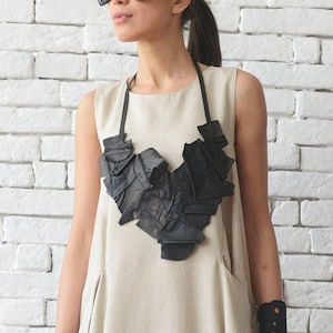 Genuine Leather Necklace/Extravagant Leather Accessory/Large Black Leather Necklace/Black Long Leather Necklace МЕТА0014