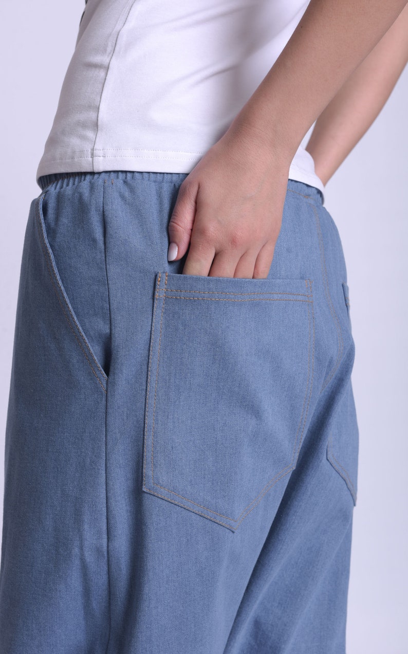 NEW Denim Elastic Waist PantsDenim Harem PantsDrop Crotch PantsCasual Wide Leg PantsDenim Maxi PantsDrawstring Waist PantsJean Pants