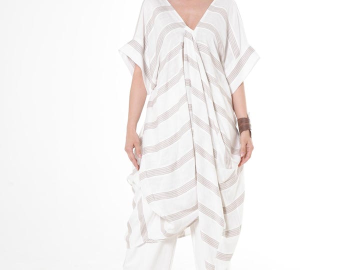 Striped V-Neck Tunic / Boho Tunic Top / Oversize Top With Stripes METT0281