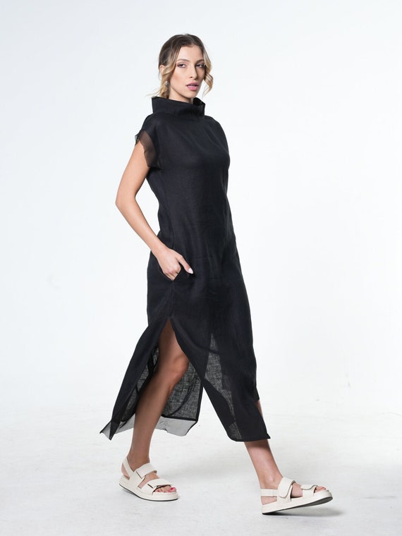 knee length dresses for ladies Long Sleeve Black Maxi Dress with Pockets – Urbanic Tribe by Charu main image 0