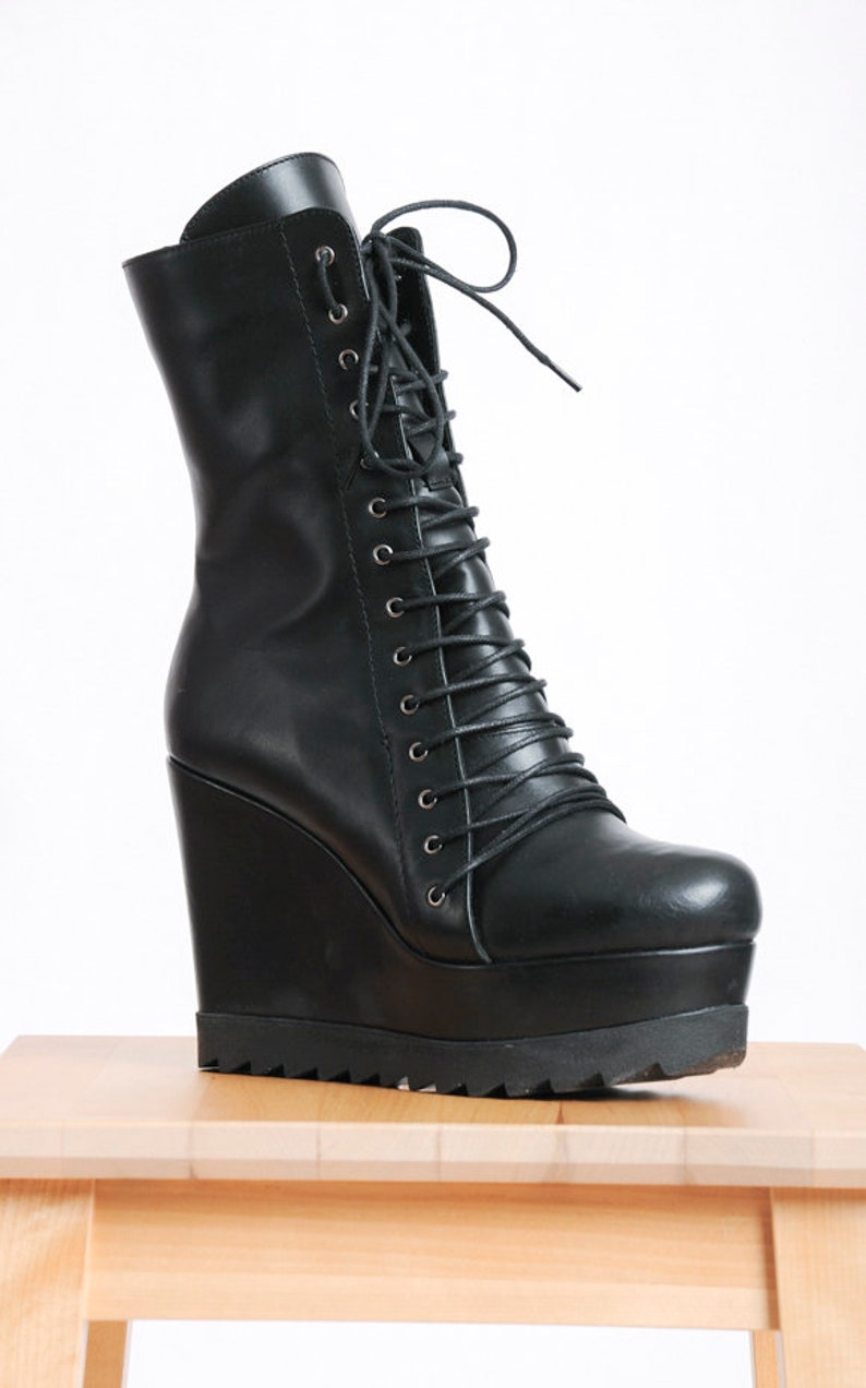Black Genuine Leather Boots/Extravagant High Heels/Comfortable image 7
