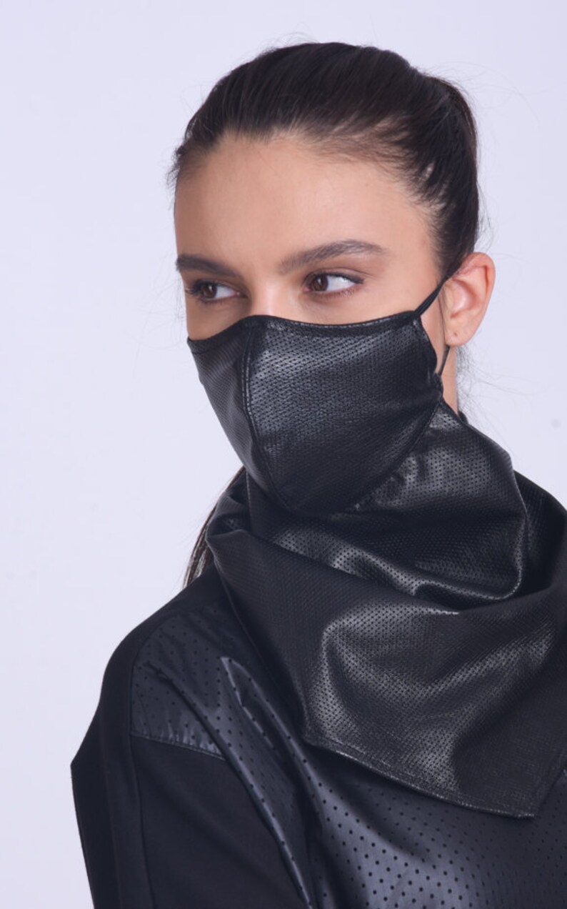 Black Genuine Leather Face Mask/reusable Neck Gaiter/adult Etsy