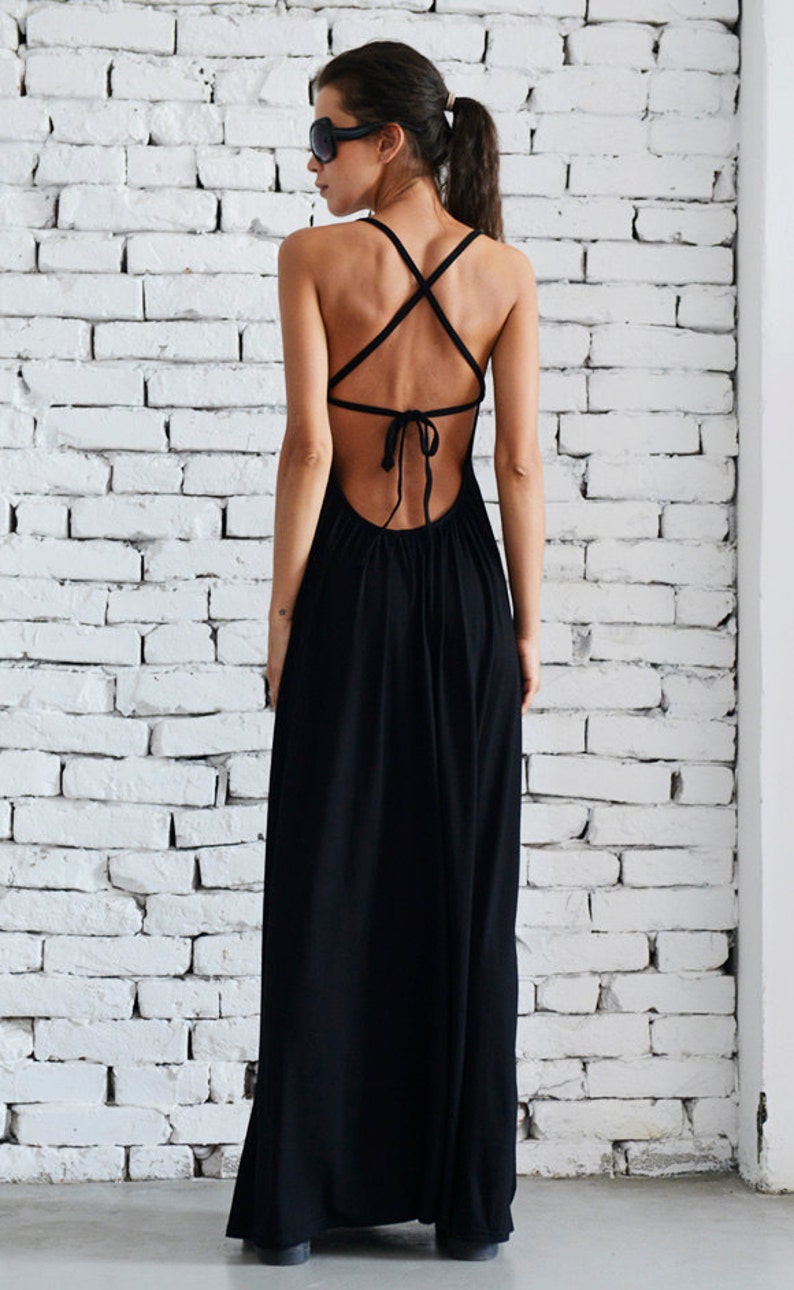 Long Dress Elegant / Open Back Maxi Dress / Black Dress / Boho Dress / Naked Back Dress / Black Bridesmaid Dress / Metamorphoza image 2