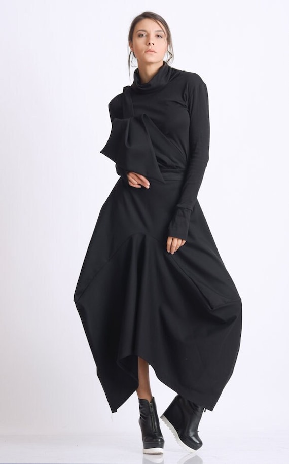 Asymmetric Black Skirt/loose Long Skirt/black Maxi Skirt Asymmetric Black Skirt/loose Long Skirt/black Maxi Skirt
