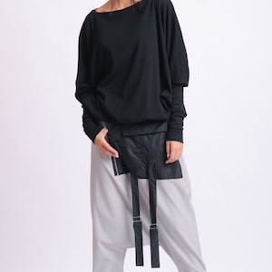 Black Extra Large Top/Plus Size Blouse/Black Maxi Shirt/Long Sleeve Casual Top/Oversize Loose Everyday Top/Top with Sleeves METT0144 image 5